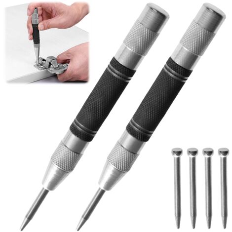 Automatischer Körner, 2er-Set Körner, Körnerwerkzeug, Markierungswerkzeug für Metall, Glas und Holz, ideal für Heimwerker und Notfälle, inklusive 4 Ersatzspitzen