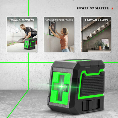 Petit niveau laser portable miniature, lumière haute intensité, projecteur de lignes fines automatique, projecteur de lumière verte à 2 lignes, noir + vert, piles non incluses. (1/5)