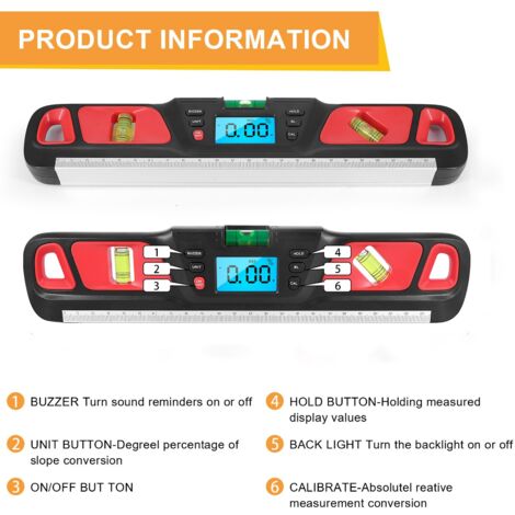 Inclinomètre Numérique Magnétique IP65 - Niveau à Bulle Digital Rétroéclairé 4x90° Précision ±0.2° Pour Scie Circulaire, Table, Charpente, Mesure D'Angle Et Pente