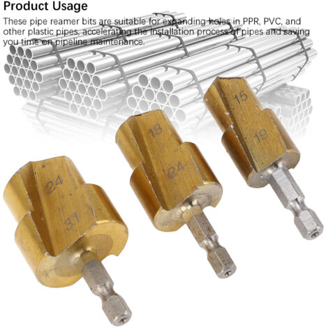 Foret de Levage PPR 3 Pièces, Kit D'outils D'extension Manuel pour Perceuse à Main, clé électrique, Foret D'expansion de Tuyau D'eau avec Tige Hexagonale de 1/4 Pouce, pour