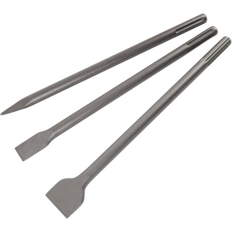 Ensemble de 3 burins plats à pointe plate pour perceuse à percussion rotative, 40 cm, pour le retrait de béton, de pierre et de carrelage. (1/5)