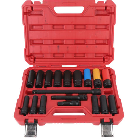 Jeu de 18 douilles à impact 1/2 pouce avec rallonges de 3, 5 et 10 pouces, en acier CRV, de 10 à 24 mm, 6 pans, pour la réparation automobile (1/5)