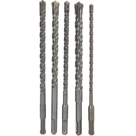 Jeu de 5 forets à maçonnerie (6 mm, 8 mm, 10 mm, 12 mm, 14 mm de diamètre, longueur 210 mm) pour marteaux électriques (1/5)