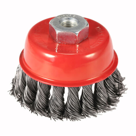 Brosse métallique ondulée de 75 mm (3 pouces) avec nœuds en acier pour meuleuse d'angle, vitesse maximale de 12 500 tr/min, pour l'élimination de la rouille et de la peinture, l'ébavurage des métaux. (1/5)
