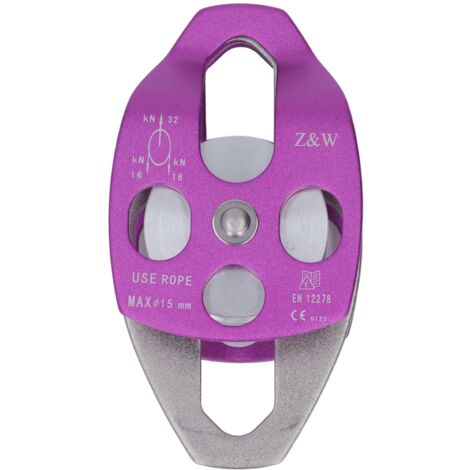 Poulie d'escalade double bras oscillant en aluminium haute résistance et anti-usure pour usage extérieur, violette (1/5)