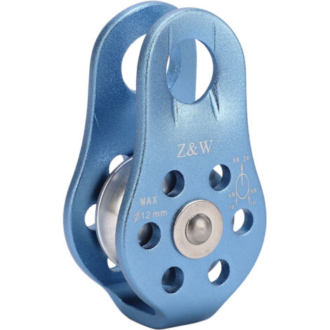Poulie simple d'escalade en alliage d'aluminium et de magnésium avec œillet fixe, corde à œillet pour alpinisme, descente en rappel et sauvetage, bleu clair (1/5)