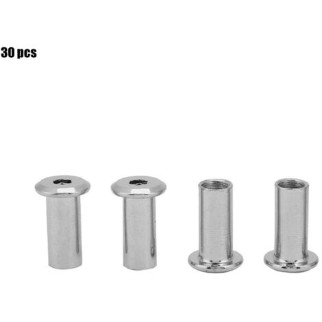 Écrous plats en fer plaqué nickel Écrous hexagonaux à tête ronde Manchons pour meubles (M822 30 pièces)