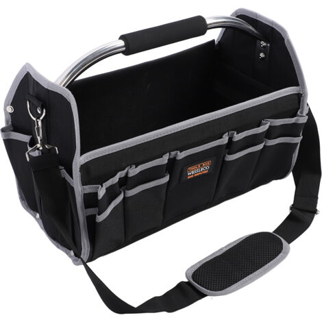 Sac à outils d'électricien portable, grande capacité, multifonctionnel, à ouverture sur le dessus, avec poignée en acier, pour le travail du bois (1/5)