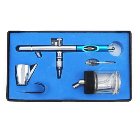 Kit d'aérographe à double action avec alimentation par siphon de 0,35 mm, comprenant un pistolet pulvérisateur et des réservoirs de 5 cc et 22 cc (1/5)
