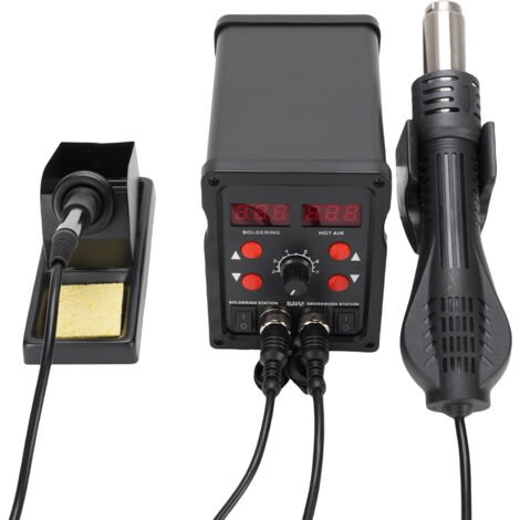 Station de soudage et de retouche à air chaud 2-en-1, équipée d'un double écran numérique, comprenant un fer à souder de 80 W et un pistolet à air chaud de 700 W, avec 3 buses