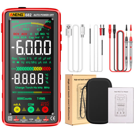Multimètre numérique LCD à grand écran ANENG 682, plage de mesure 6 000, multimètre universel rechargeable, prise en charge de l'affichage inversé VA, avec lampe torche (1/5)