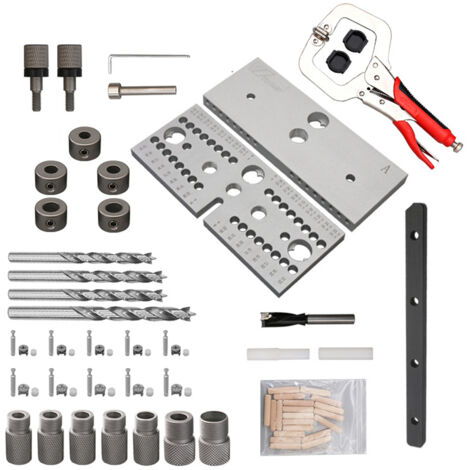 Kit de gabarit de chevillage 3 en 1 pour le travail du bois : guide de perçage réglable, repère de poinçonnage, positionneur et alésoir multifonctionnel pour la menuiserie (1/5)