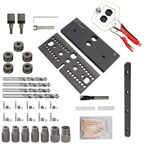 Kit de gabarit de chevillage 3 en 1 pour le travail du bois : guide de perçage réglable, repère de poinçonnage, positionneur et alésoir multifonctionnel pour la menuiserie (1/5)