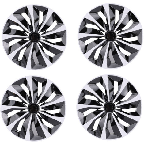 Lot de 4 enjoliveurs à clipser pour jantes de 14 pouces (R14) – Enjoliveurs universels pour voitures, camions et SUV – Argent et noir (1/5)