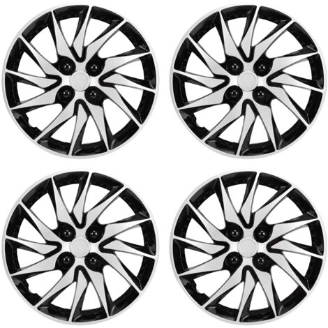 Lot de 4 enjoliveurs de roues de 15 pouces : enjoliveurs de protection tendance, universels R15, adaptés à la plupart des voitures, camions et SUV, couleur argent et noir (1/5)