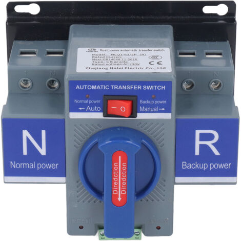 Commutateur de transfert automatique double alimentation, type disjoncteur 2 pôles, mini-commutateur, 230 V CA, pour installations photovoltaïques domestiques, 63 A