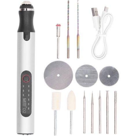 Kit de stylo graveur électrique sans fil, graveur rotatif rechargeable par USB, mini-graveur pour bijoux, pierres, métal et bois (1/5)