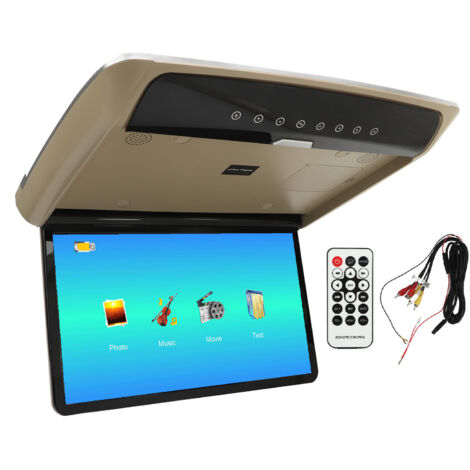 Écran de toit pour voiture 15,6 pouces, écran IPS HD, lecteur MP5, multimédia rabattable ultra-fin pour véhicules utilitaires et camping-cars, beige