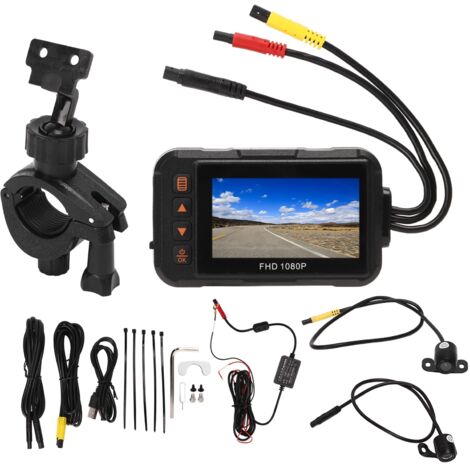 Caméra embarquée 3 pouces pour moto, 1080p, enregistrement vidéo avant/arrière, enregistrement en boucle, capteur G, surveillance de stationnement, caméra d'action étanche