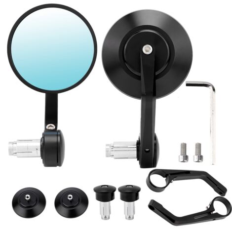 Rétroviseur rond modifié pour moto, 2 pièces, extrémité de la barre de poignée, rétroviseurs latéraux noirs (1/5)