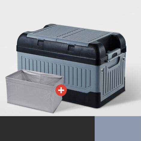 Boîte de rangement de coffre de voiture, 2 couvercles pliables, organisateur en plastique multi-compartiments avec sac étanche, noir gris (1/5)