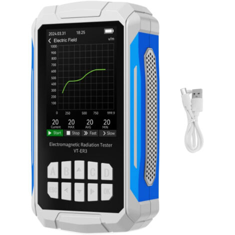 Détecteur de rayonnement de champ électromagnétique, écran couleur TFT 2,8 pouces, dosimètre rechargeable 5 en 1 blanc (1/5)