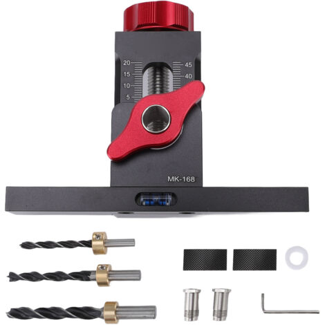 Gabarit de montage de porte d'armoire et localisateur de perçage de dispositif de rebond avec niveau à bulle, foret de 6mm 8mm 10mm pour armoires murales (1/5)