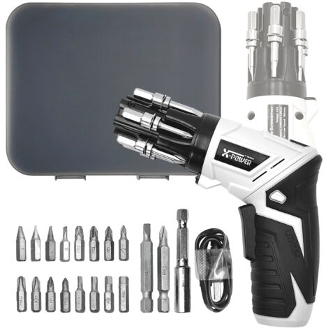 Tournevis électrique sans fil avec batterie rechargeable, poignée pivotante à 180°, 6 embouts à changement rapide, lampe LED, kit de 19 accessoires (1/5)