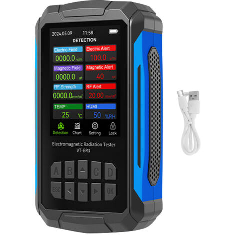 Détecteur de rayonnement de champ électromagnétique, écran couleur TFT 2,8 pouces, dosimètre rechargeable 5 en 1 noir (1/5)