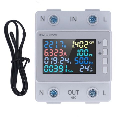 Compteur d'énergie WIFI sans fil LED affichage couleur Rail consommation d'énergie AC170-270V 63A (1/5)