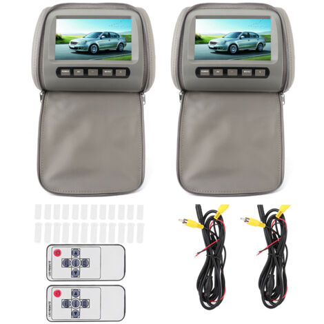 Lot de 2 écrans LCD HD de 7 pouces pour appuie-tête de voiture avec housse à fermeture éclair et télécommande, couleur grise