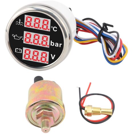 Kit de capteur d'instrument 3 en 1 température du liquide de refroidissement moteur compteur de pression d'huile voltmètre de batterie pour voiture bateau 52 mm affichage numérique rétro-éclairage fon (1/5)