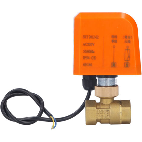 Robinet à tournant sphérique électrique à fil à 2 voies DN15, filetage de tuyau en laiton normalement ouvert de 1/2 po, AC220V (1/5)