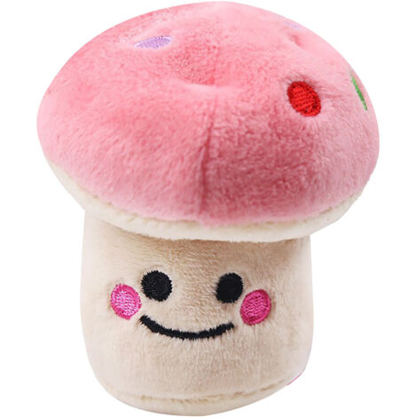 Jouet en peluche pour chien, dessin animé en forme de champignon, résistant aux morsures, meulage des dents, réduit l'ennui, chiot interactif à macher rose (1/5)