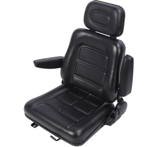 Siège de chariot élévateur avec interrupteur de réglage et rail coulissant, appui-tête réglable à 3 niveaux pour tombereau, tondeuse, chargeuse compacte, pelle rétrocaveuse, noir (1/5)