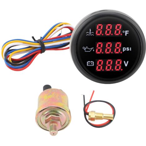 Kit de capteur d'instrument 3 en 1 température du liquide de refroidissement moteur compteur de pression d'huile voltmètre de batterie pour voiture bateau 52 mm affichage numérique rétro-éclairage cad (1/5)