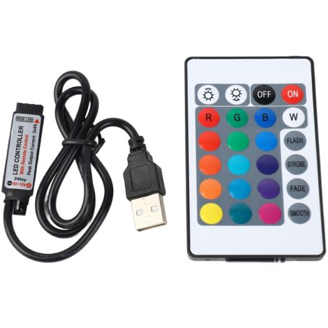 Bande lumineuse LED RVB 5 V 24 touches avec télécommande sans fil USB 6 A effet de lampe contrleur IR (0,5 m) (1/5)