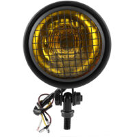 Couvercle de lentille de grille de phare de moto rétro 35W, haute luminosité 1750lm, phare de moto universel jaune