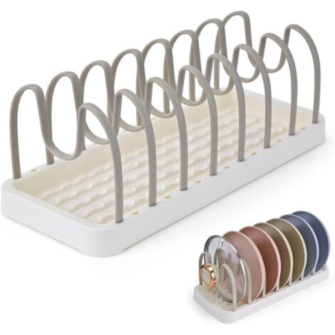 Clove Saucepan and Frying Pan Storage Drawer Kitchen Adjustable Lid Holder Plastic Holder Plate Organiser Lids Saucepans Universal Space Saving in Cupboard, Beige