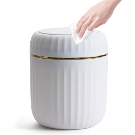 Poubelle de Table Avec Couvercle à Bouton-Poussoir, 2L Mini Poubelle Salle de Bain, Poubelle de Bureau Poubelle Salle Bain pour Salon, Bureau, Blanc (13×13×16cm) (1/5)