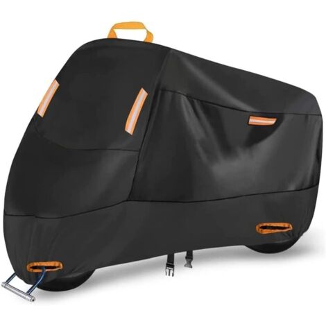 Housse de moto imperméable et résistante avec 4 bandes réfléchissantes, boucle coupe-vent et trou de serrure antivol pour une utilisation extérieure sécurisée (taille M, 200 x 90 x 100 cm)