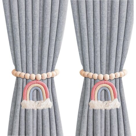 Lot de 2 embrasses de rideaux arc-en-ciel - En coton tricoté à la main - Pour chambre à coucher, bureau (1/5)