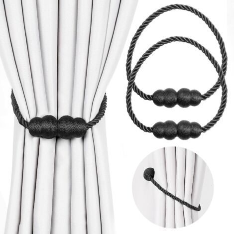 Embrasses de Rideaux, 2 Pièces Attache Rideaux Magnétiques avec Aimant Attache Rideau Aimantée, Retenues de Draperie Embrasse Magnétique Corde de Rideau Clips pour Maison Chambre Bureau, Noir