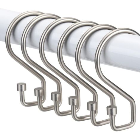 Anneaux Rideaux Douche, Lot de 12 Crochets en Forme de S Antirouille, Crochets Polyvalents pour Rideaux de Douche, Ustensiles de Cuisine, Vêtements, Serviettes (Nickel Mat)
