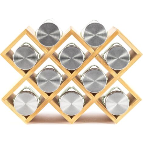 Étagère à épices en bois, certifiée FSC®, étagère à épices pour armoire, étagère à épices pour porte d'armoire, organisateur de cuisine sans perçage (marron 10 verres)