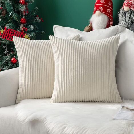 Lot de 2 Decorative Housse de Coussin en Velours Côtelé Canapé Taie d'oreiller Douce pour Maison Salon Chambre Lit Clic Clac 40x40 cm Beige
