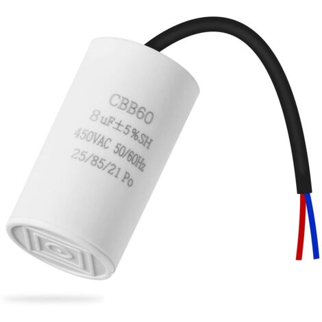 CBB60 450v 8uf 50/60HZ condensateur de démarrage, condensateur de suppression, condensateur de démarrage de moteur, condensateur microfarad avec fil