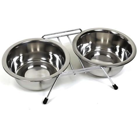 Lot de 2 Gamelles en INOX pour Animaux - Support Antidérapant avec Pieds en Caoutchouc - Chats et Petits Chiens - 11cm de Diamètre) (1/4)