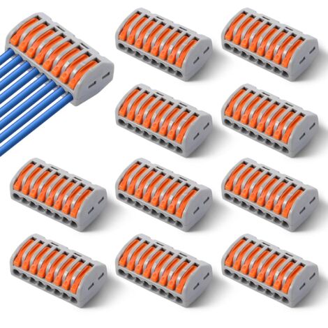 10 Pièces Connecteurs de Câble Électrique à Levier, 8 Ports Bornes de Connexion Compactes, Domino Électrique pour Câblage Bâtiment et Installation Domestique, PCT-218 (1/5)