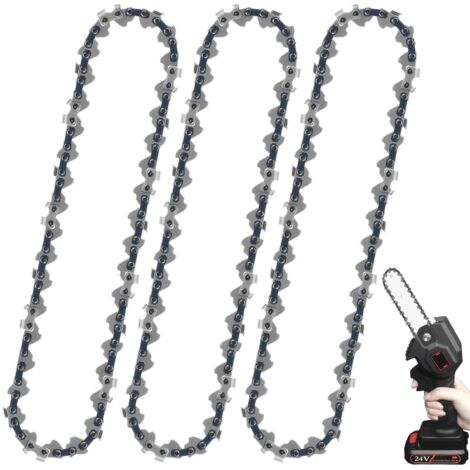 Lot de 3 chaînes de rechange de 6 pouces, mini chaîne de rechange pour tronçonneuse, mini lames de tronçonneuse, chaîne de rechange pour tronçonneuse de 6 pouces, 37 maillons d'entraînement